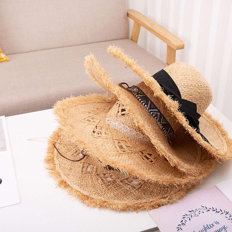 Individualaus dizaino Lady Beach Raffia Straw Floppy Hat