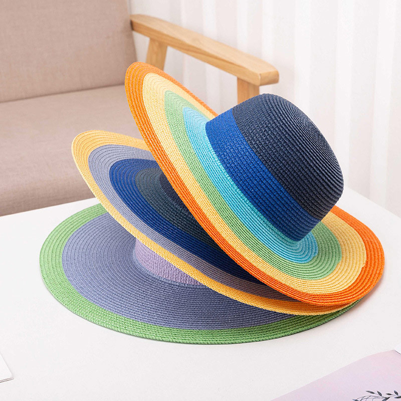 Individualus logotipas Rainbow Stripe Floppy Straw Hat